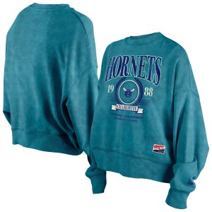 New Era Charlotte Hornets Women's Teal Throwback Vintage Enzyme Trendy Wash Oversized Boxy Pullover Sweatshirt
