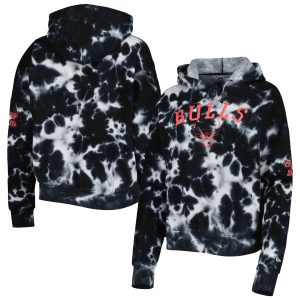 New Era Chicago Bulls Trendy Women's Black Brushed Cotton Tie Dye Pullover Hoodie