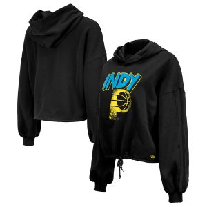 New Era Indiana Pacers Women's Black 2024/25 City Edition Gorgeous Cropped Pullover Hoodie