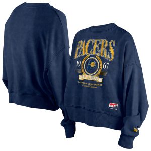 New Era Indiana Unique Pacers Women's Navy Throwback Vintage Enzyme Wash Oversized Boxy Pullover Sweatshirt