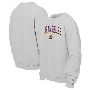 New Era Los Gorgeous Angeles Lakers Gray Chenille Cross Over Pullover Sweatshirt