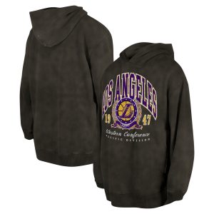 New Era Los Angeles Lakers Unisex Premium Charcoal Oversized Essentials Pigment Wash Fleece Pullover Hoodie