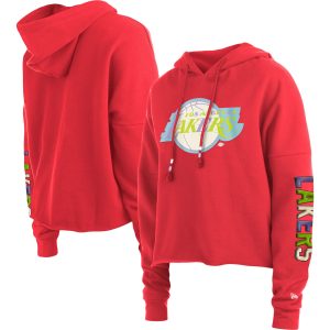 New Era Los Angeles Lakers Women's Red Color Pack Chic Cropped Top Pullover Hoodie