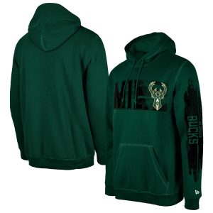 New Era Milwaukee Bucks Hunter Green Tip Stylish Off Collection Pullover Hoodie
