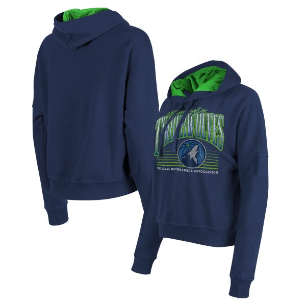 New Era Minnesota Timberwolves Women's Navy Gorgeous Boxy Pullover Hoodie