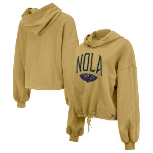 New Stylish Era New Orleans Pelicans Women's Tan 2024/25 City Edition Cropped Pullover Hoodie