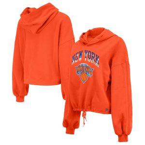 New Era New York Knicks Women's Fabulous Orange 2024/25 City Edition Cropped Pullover Hoodie
