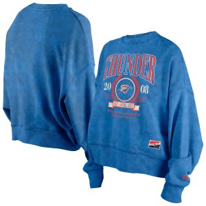 New Era Oklahoma City Thunder Women's Blue Throwback Vintage Enzyme Wash Oversized Boxy Pullover Sweatshirt Eye - catching