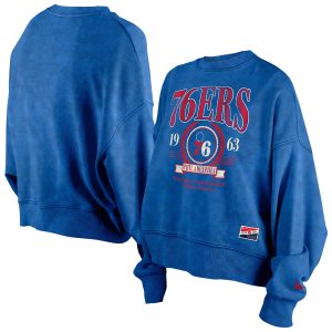 New Era Philadelphia 76ers Premium Women's Royal Throwback Vintage Enzyme Wash Oversized Boxy Pullover Sweatshirt