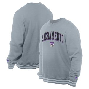 New Era Sacramento Kings Gray Chenille Cross Chic Over Pullover Sweatshirt