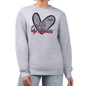 New Orleans Pelicans G III 4Her by Carl Banks Heather Gray Women's GIII 4 Her Leopard Heart graphic Fleece Unique Crewneck sweatshirt