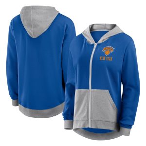 New York Knicks Women's Blue Hit It French Terry Full Zip Stylish Hoodie