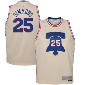 Nike Elegant Ben Simmons Philadelphia 76ers Youth Cream 2020/21 Swingman Player Jersey Earned Edition