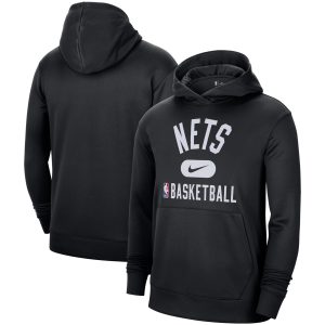 Nike Brooklyn Nets Black 2021 2022 Spotlight On Court Performance Practice Trendy Pullover Hoodie