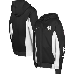 Nike Brooklyn Nets Youth Black Showtime Performance Full Zip Trendy Hoodie