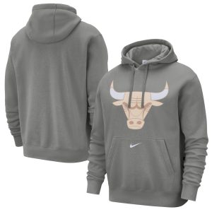 Nike Chicago Bulls Steel 2024/25 City Edition Essential Club Pullover Elegant Hoodie