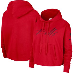 Nike Chicago Bulls Women's Trendy Red Split Flip Courtside Cropped Pullover Hoodie
