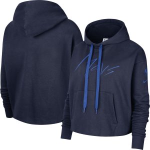 Nike Dallas Mavericks Gorgeous Women's Navy Split Flip Courtside Cropped Pullover Hoodie