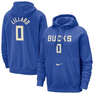 Nike Damian Lillard Milwaukee Bucks Royal 2024/25 City Stylish Edition Name & Number Pullover Hoodie