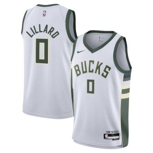 Nike Eye - catching Damian Lillard Milwaukee Bucks Youth White Swingman Jersey Association Edition