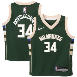 Nike Giannis Antetokounmpo Elegant Milwaukee Bucks Preschool Hunter Green Swingman Player Jersey Icon Edition