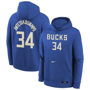 Nike Giannis Antetokounmpo Milwaukee Bucks Youth Royal 2024/25 City Edition Name & Premium Number Pullover Hoodie