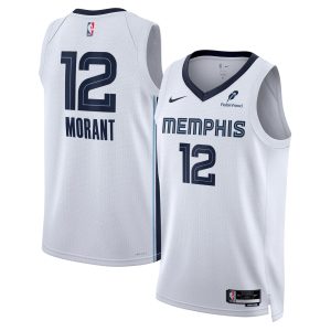 Nike Ja Morant Memphis Grizzlies Unisex White Swingman Badge Player Jersey Elegant Association Edition