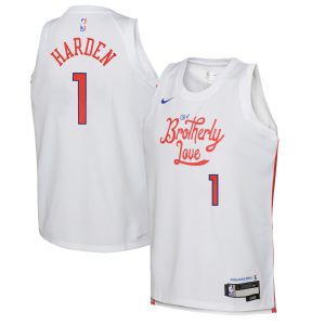 Nike James Harden Premium Philadelphia 76ers Youth White 2022/23 Swingman Jersey City Edition