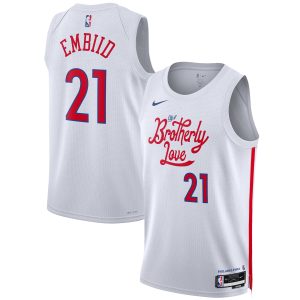 Nike Joel Embiid Philadelphia 76ers Unisex White 2022/23 Swingman Jersey City Edition Eye - catching