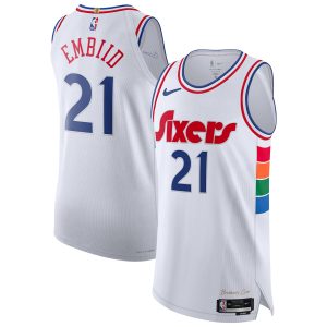 Nike Joel Embiid Philadelphia 76ers White 2024/25 Elegant Authentic Player Jersey City Edition