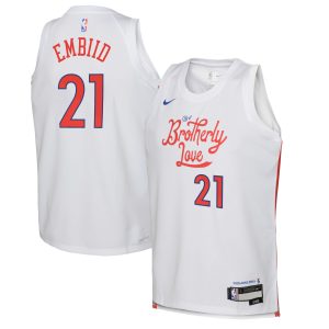 Nike Joel Embiid Philadelphia 76ers Youth White 2022/23 Swingman Jersey Elegant City Edition