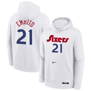 Nike Joel Embiid Philadelphia 76ers Youth White 2024/25 City Edition Name & Number Pullover Hoodie Stylish