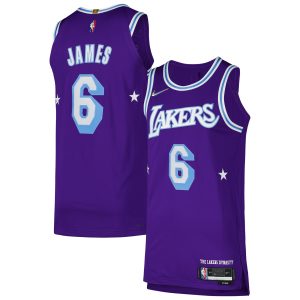 Nike LeBron James Los Angeles Lakers Stylish Purple Authentic Player Jersey City Edition