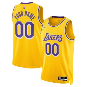 Nike Los Angeles Lakers Gold Premium 2021/22 Diamond Swingman Custom Jersey Icon Edition