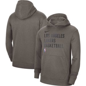 Nike Elegant Los Angeles Lakers Unisex Heather Gray 2023/24 Performance Spotlight On Court Practice Pullover Hoodie