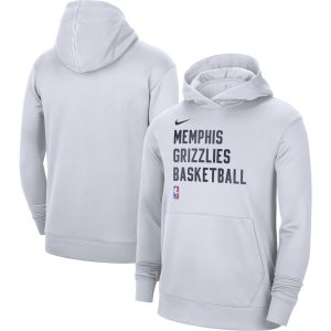 Nike Memphis Grizzlies Stylish Unisex White 2023/24 Performance Spotlight On Court Practice Pullover Hoodie