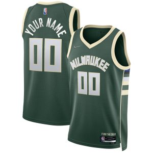 Nike Milwaukee Bucks Hunter Green Premium 2021/22 Diamond Swingman Custom Jersey Icon Edition