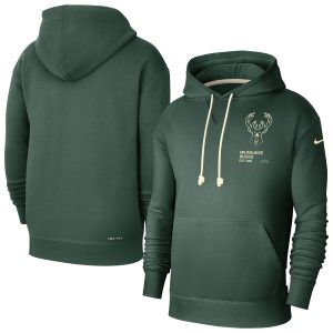 Nike Trendy Milwaukee Bucks Hunter Green Courtside Standard Issue Premium Performance Pullover Hoodie