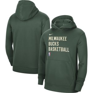 Nike Milwaukee Bucks Unisex Hunter Stylish Green 2023/24 Performance Spotlight On Court Practice Pullover Hoodie