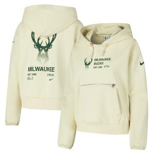 Nike Milwaukee Bucks Women's Cream Courtside Standard Issue Performance Pullover Stylish Hoodie