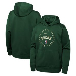 Nike Milwaukee Bucks Youth Hunter Green Fabulous Performance Practice Spotlight Pullover Hoodie