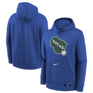 Nike Milwaukee Bucks Stylish Youth Royal 2024/25 City Edition Club Fleece Pullover Hoodie