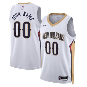 Nike New Orleans Pelicans Unisex White Swingman Custom Jersey Association Edition Gorgeous
