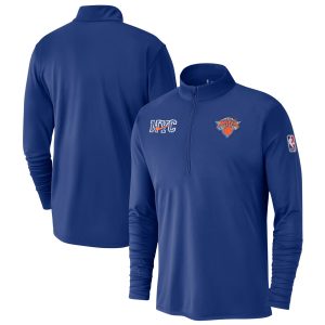 Nike New York Knicks Trendy Blue 2024/25 City Edition Authentic Coaches Performance Half Zip Top