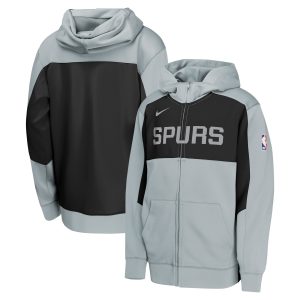 Nike San Antonio Spurs Trendy Youth Silver/Black Authentic On Court Showtime Performance Full Zip Hoodie