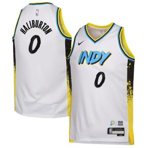Nike Tyrese Haliburton Indiana Pacers Gorgeous Youth White 2024/25 Swingman Player Jersey City Edition