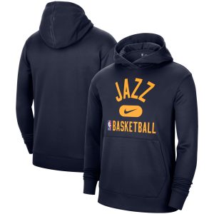 Nike Utah Jazz Trendy Navy 2021 2022 Spotlight On Court Performance Practice Pullover Hoodie