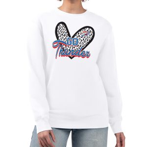 Oklahoma City Thunder G III 4Her by Carl Banks White Women's GIII 4 Her Leopard Heart graphic Fleece Crewneck Gorgeous sweatshirt