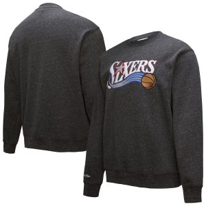 Philadelphia Elegant 76ers Black Hardwood Classics Blackout Collection Snow Washed Pullover Sweatshirt