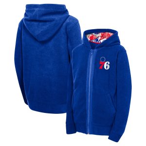 Philadelphia 76ers Male Youth Royal Key Line Sherpa Elegant Full Zip Hoodie